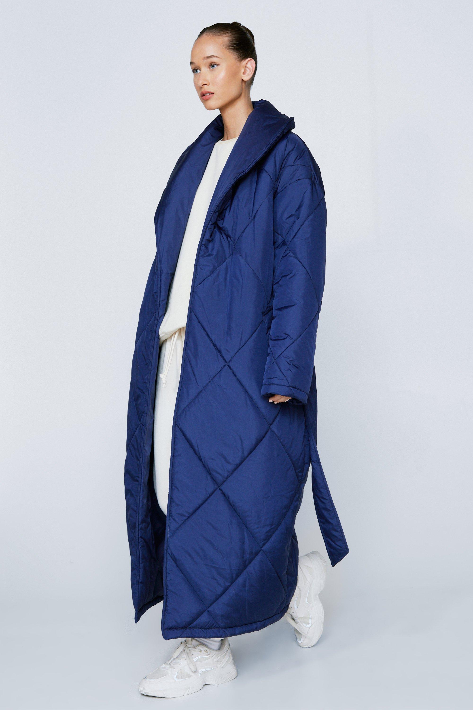 Longline padded store coat with belt